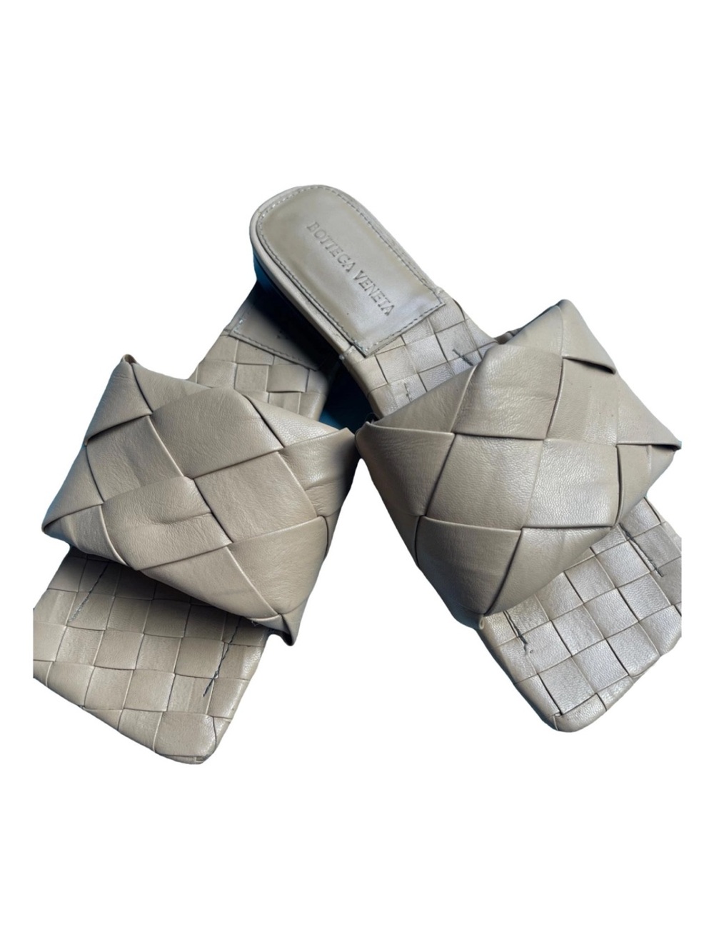 Bottega Veneta Beige Intrecciato Slide Sandals